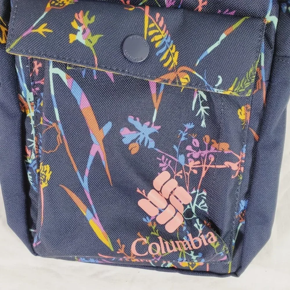 Columbia Zigzag Side Crossbody Bag Blue Floral Small Lightweight Travel Everyday - Picture 2 of 3